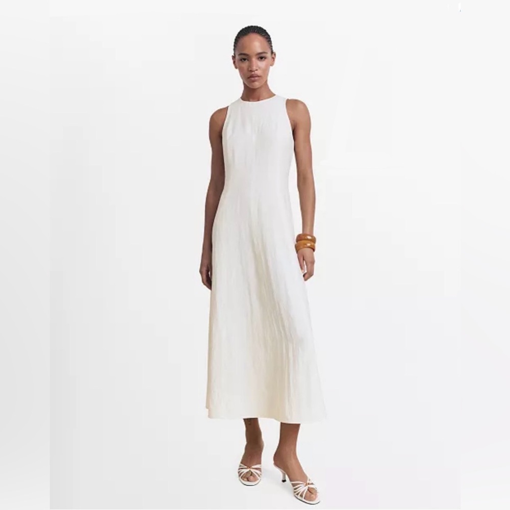 Mango Ecru Flared Midi Dress